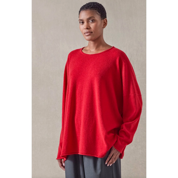 eskandar O/S 100% Cashmere Sweater $1795 Bateau Neck Red 28" Long 1X 2X 3X - Picture 1 of 11